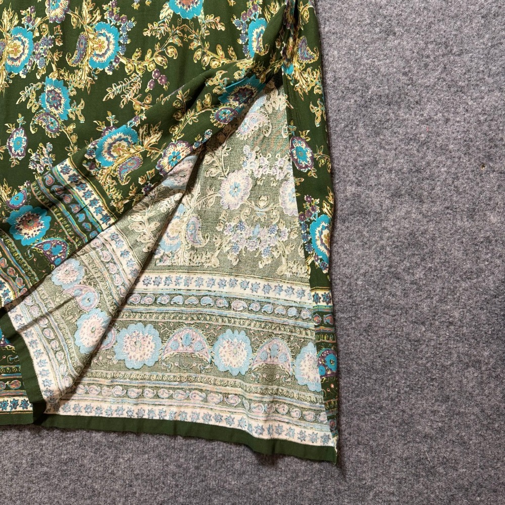 NATURAL LIFE Boho Paisley Rayon Midi Dress Olive Green Floral Tassel NWT Medium - Picture 5 of 10